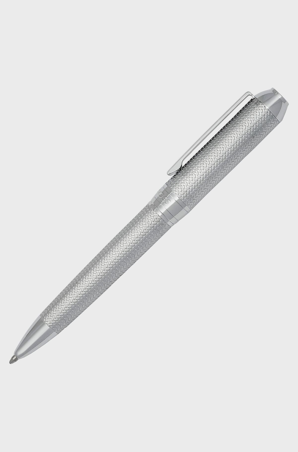 Silver-tone ballpoint pen with herringbone pattern, Silver