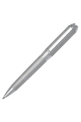 Silver-tone ballpoint pen with herringbone pattern, Silver