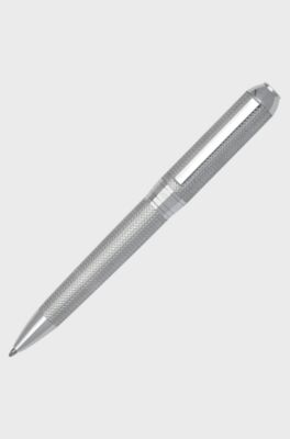 Silver-tone ballpoint pen with herringbone pattern, Silver