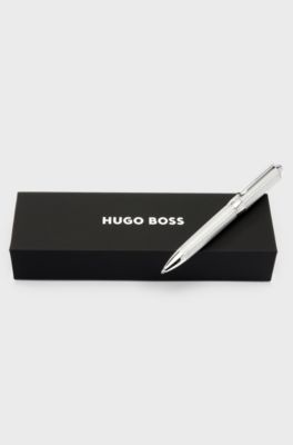 Silver-tone ballpoint pen with herringbone pattern, Silver