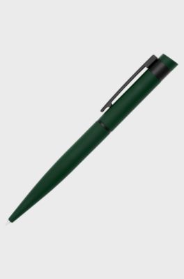 Penna a sfera verde opaco con logo inciso, Nero