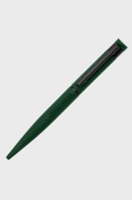 Penna a sfera verde opaco con logo inciso, Nero