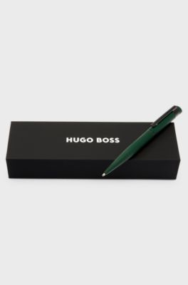 Penna a sfera verde opaco con logo inciso, Nero