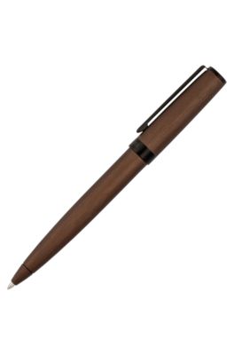Brushed-khaki ballpoint pen with logo ring, Black