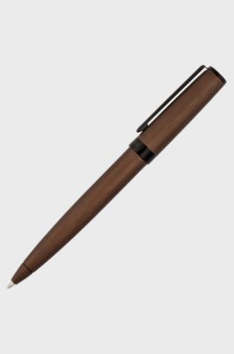 Brushed-khaki ballpoint pen with logo ring, Black