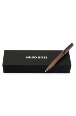 Brushed-khaki ballpoint pen with logo ring, Black
