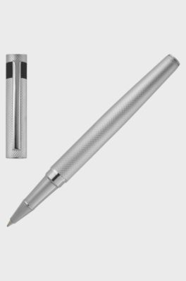 Chrome rollerball pen with matte diamond-cut pattern, Black