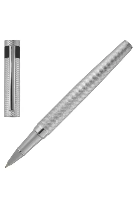 Stylo roller chromé à motif losanges mat