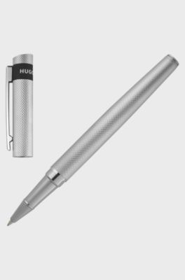 Stylo roller chrom&eacute; &agrave; motif losanges mat, Noir