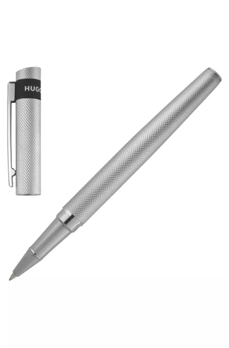 Stylo roller chromé à motif losanges mat