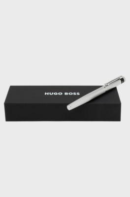 Stylo roller chrom&eacute; &agrave; motif losanges mat, Noir