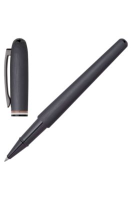 Brushed rollerball pen with signature-stripe ring, Grey