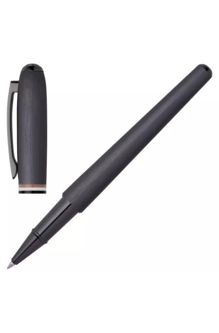 Brushed rollerball pen with signature-stripe ring