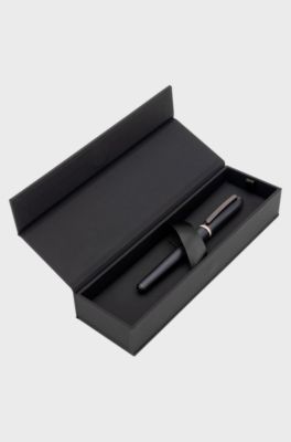 Brushed rollerball pen with signature-stripe ring, Grey