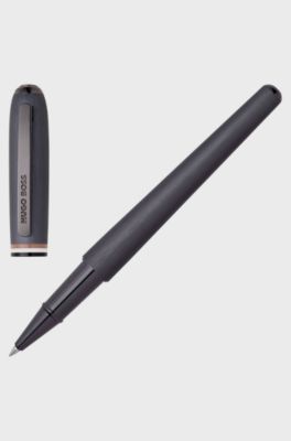 Brushed rollerball pen with signature-stripe ring, Grey