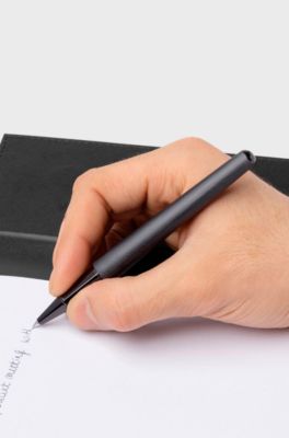 Brushed rollerball pen with signature-stripe ring, Grey