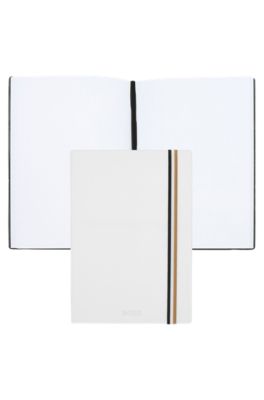 White A5 faux-leather notebook and ballpoint pen set, White