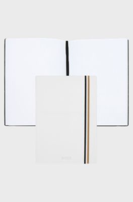 White A5 faux-leather notebook and ballpoint pen set, White