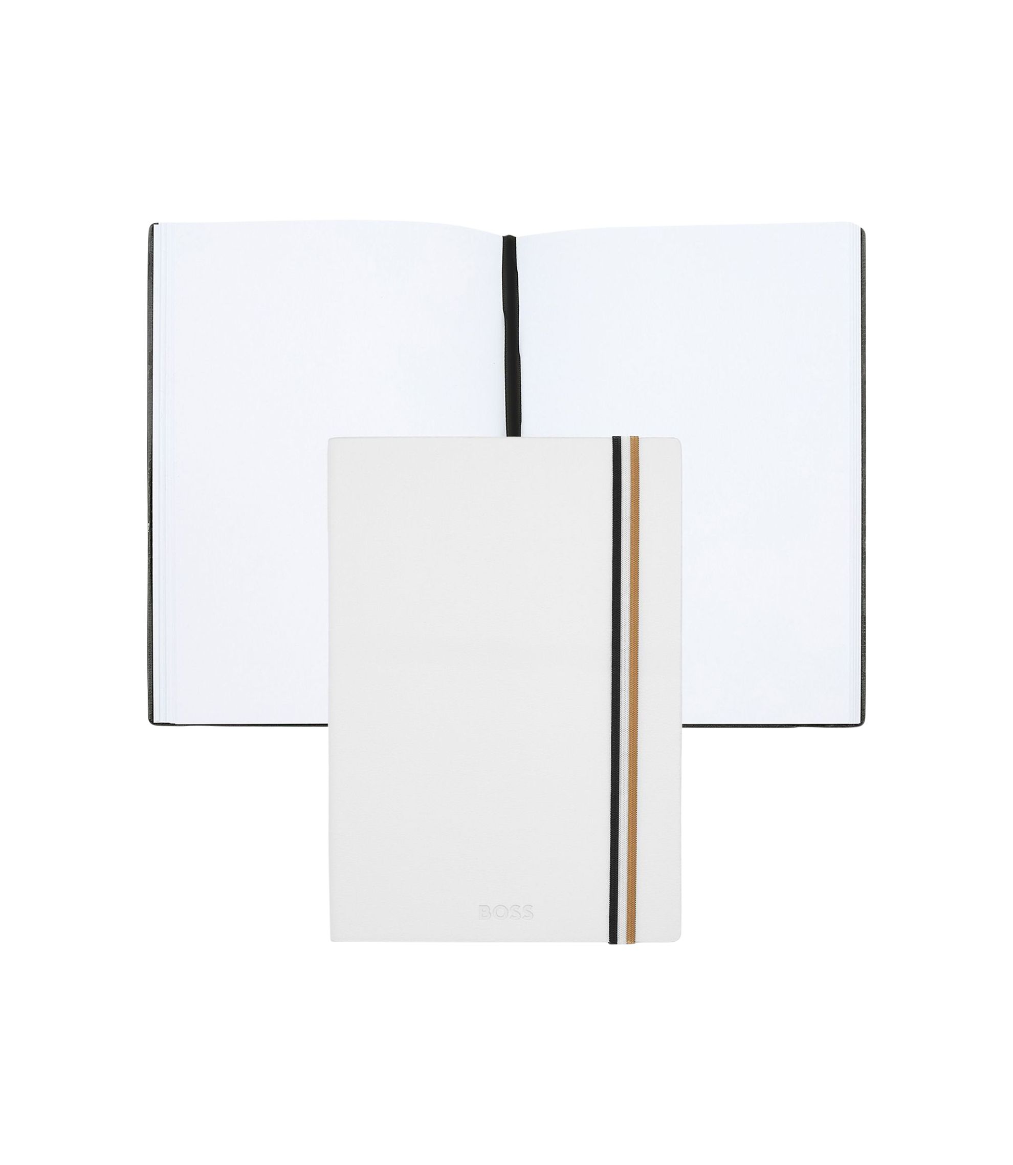 Set aus DIN-A5-Notizbuch aus weißem Kunstleder und Kugelschreiber