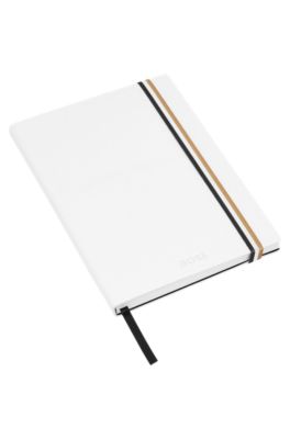 Set med vit A5-anteckningsbok i l&auml;derimitation och kulspetspenna, Vit
