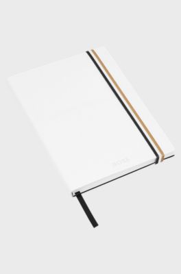 White A5 faux-leather notebook and ballpoint pen set, White