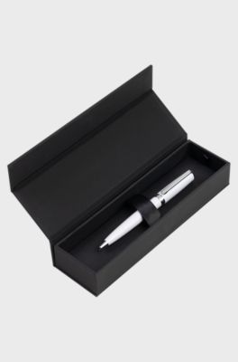 White A5 faux-leather notebook and ballpoint pen set, White
