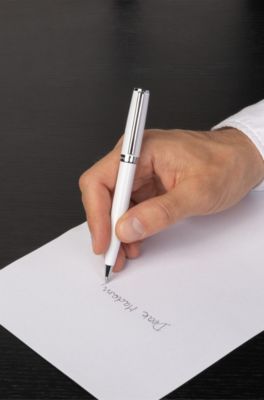 White A5 faux-leather notebook and ballpoint pen set, White