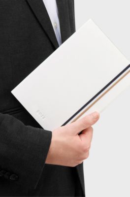 White A5 faux-leather notebook and ballpoint pen set, White