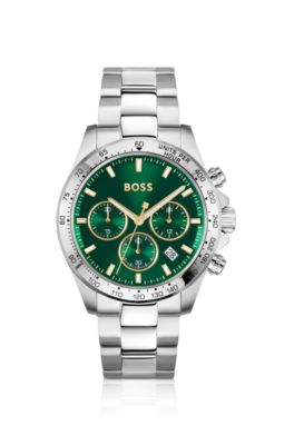 BOSS - Silver-tone chronograph watch with green dial - Silver