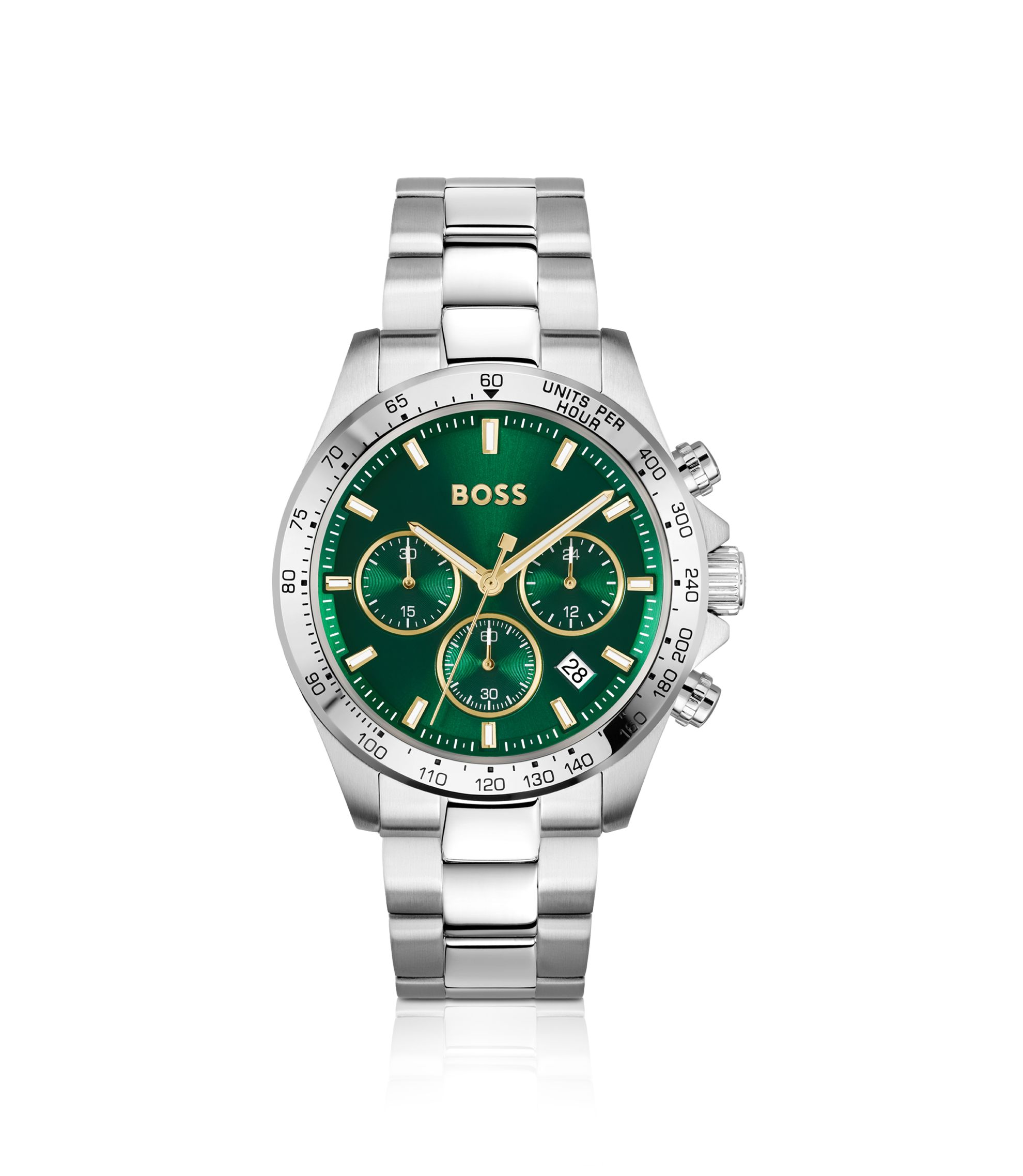 BOSS Silberfarbener Chronograph mit grünem Zifferblatt Silber