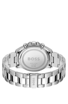 Silver-tone chronograph watch with green dial, Silver