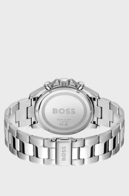 Silver-tone chronograph watch with green dial, Silver
