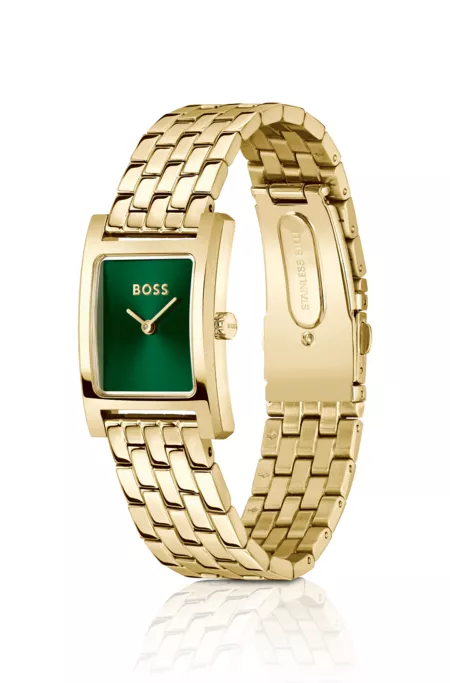Gold-tone watch with green dial