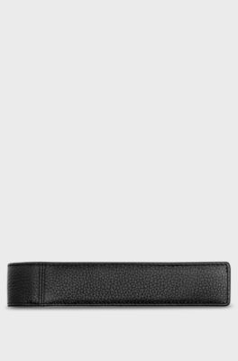 Grained-leather pen pouch in black, Black
