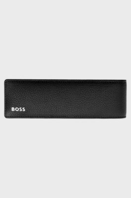 Pen pouch in black grained leather, Black