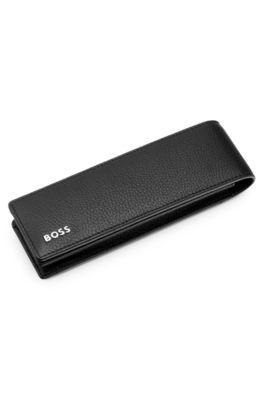 Pen pouch in black grained leather, Black