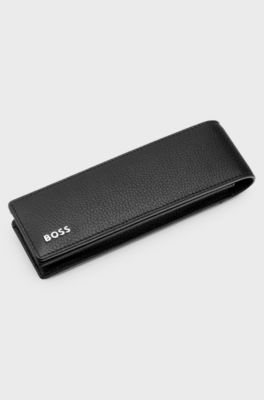 Pen pouch in black grained leather, Black
