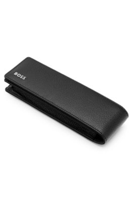 Pen pouch in black grained leather, Black