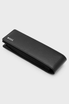 Pen pouch in black grained leather, Black