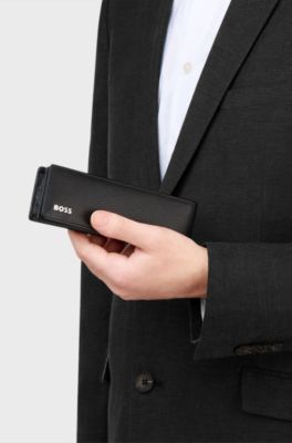 Pen pouch in black grained leather, Black