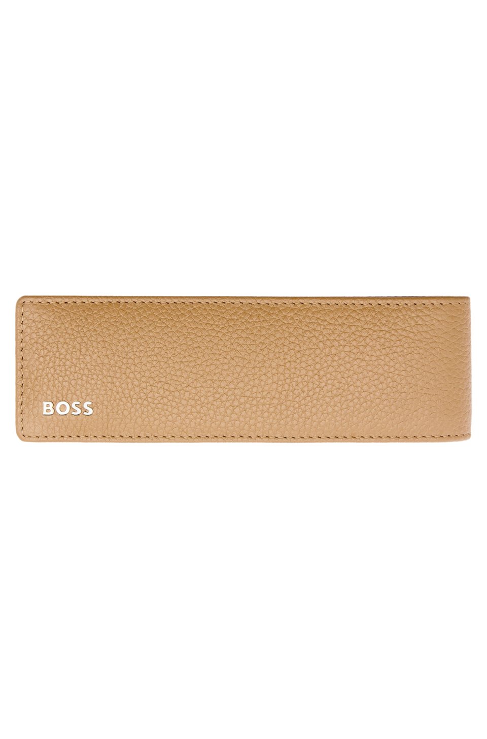 Grained-leather double pen pouch with metal logo