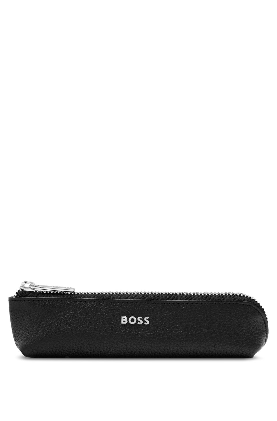 Grained-leather pen case in black with logo lettering