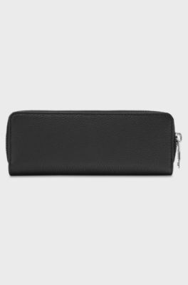 Etui van generfd leer met metalen logo, Zwart