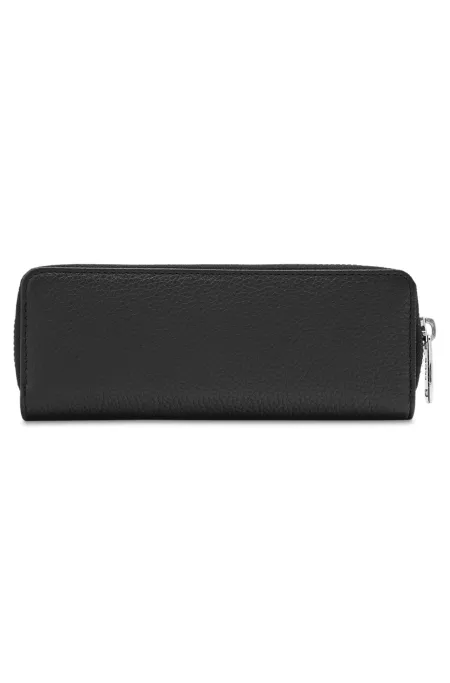 Étui à stylos en cuir grainé avec logo en métal