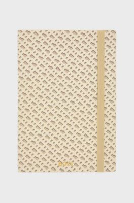 Cream A5 notebook with monogram pattern, Beige