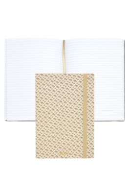 Cr&egrave;mekleurig A5-notitieblok met monogramdessin, Beige