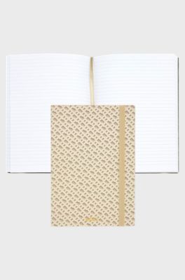 Cremefarvet A5-notesbog med monogramm&oslash;nster, Beige
