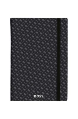 Grey A5 notebook with monogram pattern, Black