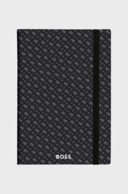 Carnet&nbsp;A5 gris &agrave; motif monogramme, Noir