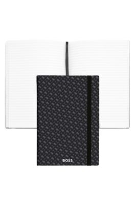 Grey A5 notebook with monogram pattern, Black